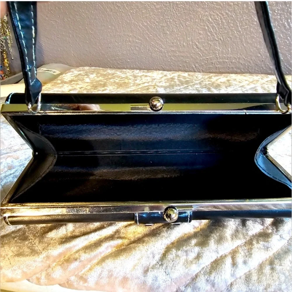 PURSE: Black & Silver Cylindrical Clutch, Vintage. EUC